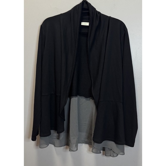 LOGO by Lori Goldstein Sweaters - Logo Lounge Cardigan Open Front Women SZ 1X Black With Gray Bottom Ruffle